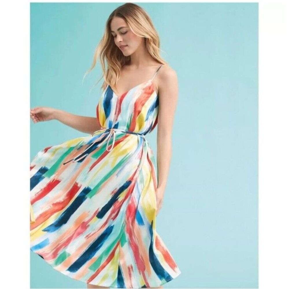 Milly Becca Dress Size Small Watercolor Brushstroke Print V-Neck Midi Sleeveless